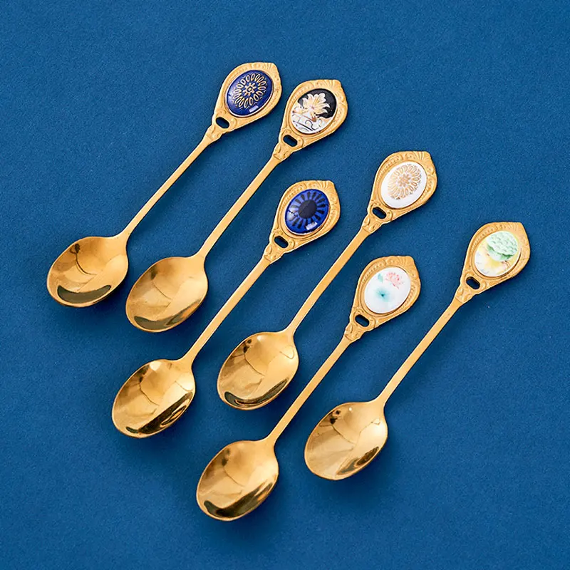 

304 Stainless Steel Retro Style Court Spoons, Creative Girl Dessert Spoon Coffee Scoops, Gold Kitchen Accessories Coffee Spoons