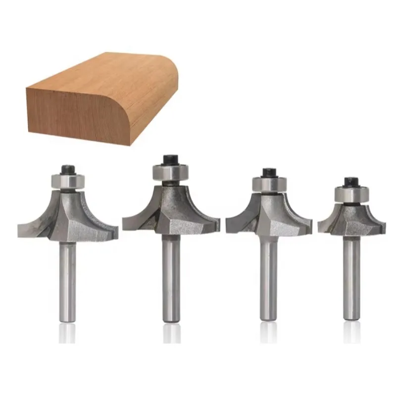 

L-N001 4pc 1/4 Inch Shank Round-Over Router Bits Set Face Mill with Bearing Milling Cutter Corner Round Over Bits