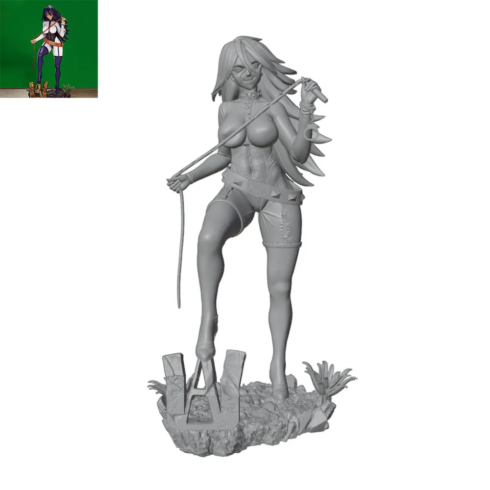 1/24/6 Desk ornament,Whip-wielding Adventure Woman, Brave Girl Resin Model Kit GK Mini 3D Printed Gray Model Statue, Unpainted