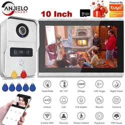 1080P 10 Inch 7 Color Touch Screen Wireless Wifi Video Doorbell Smart TUYA Home Intercom Kit for RFID Access Control System 140�