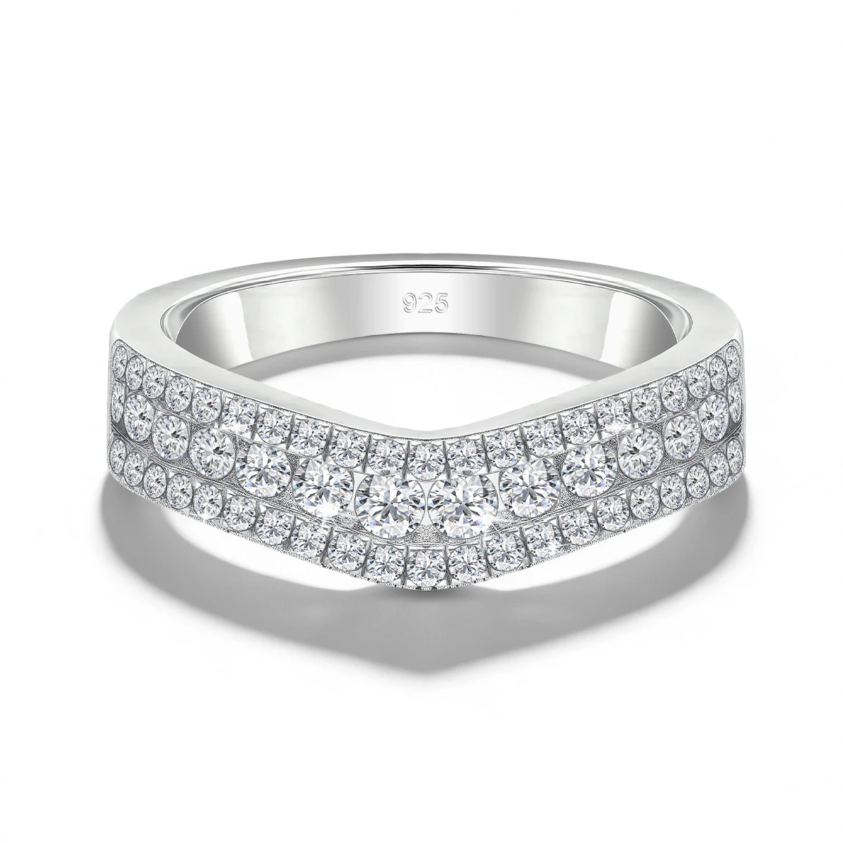 

925 Sterling Silver V-Shaped Moissanite Ring for Women Full Moissanite Engagement Wedding Ring Stackable Promise Fine Jewelry
