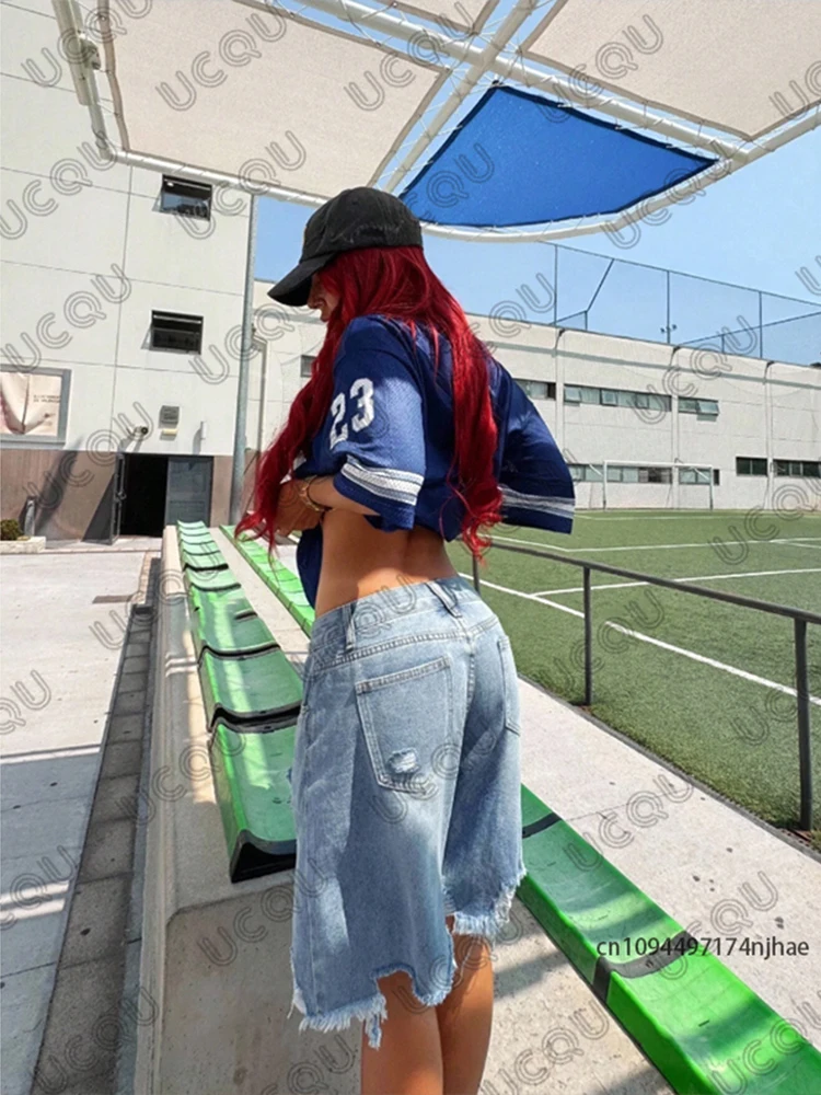 2026 جديد حار الأزرق استمتع الحرية 23 تي شيرت مطبوع للنساء الخامس الرقبة قصيرة الأكمام شبكة كرة قدم رياضية جيرسي Y2K بلايز المتضخم #2