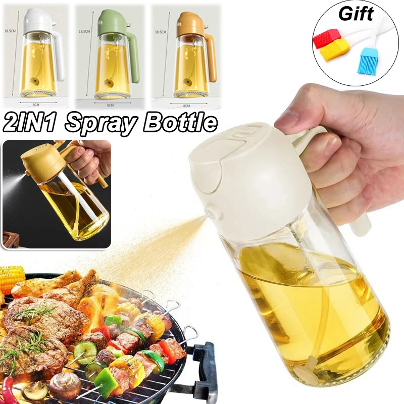 2in1 500ml Portable Spray and Pour Oil Bottle for Home Use 2in1 Glass Automatic Opening and Closing Spray Bottle Spraying