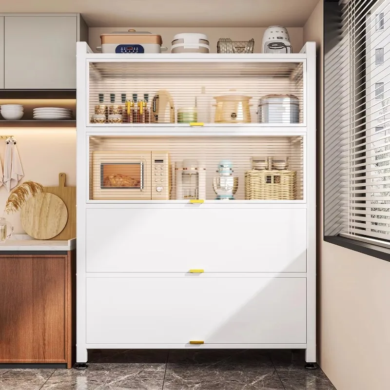 Metal Kitchen Storage Cabinet 5 Tiers Adjustable Shelves Flip Door Sideboard for Home Appliance Organizer