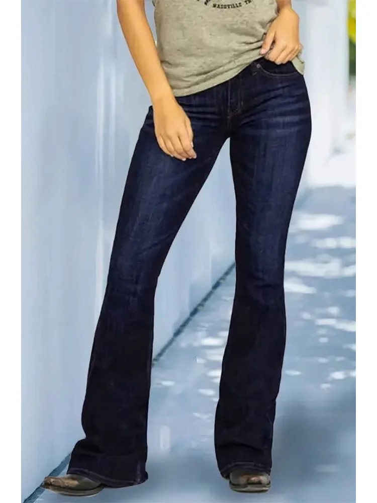 Midiross Vintage mid Waist Flare Jeans Women's Classic Straight Leg Stretch Denim Pants in Vintage Wash