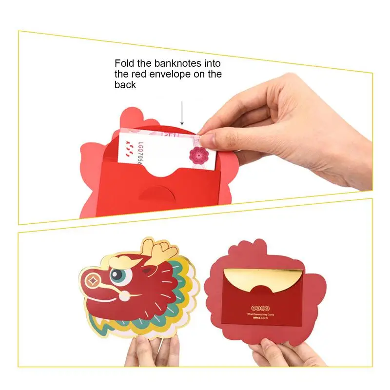 Enveloppes rouges de l'année du dragon, sac d'argent porte-bonheur du nouvel an chinois, paquets rouges, décor de l'année lunaire, festival du printemps, 2024, 6 pièces