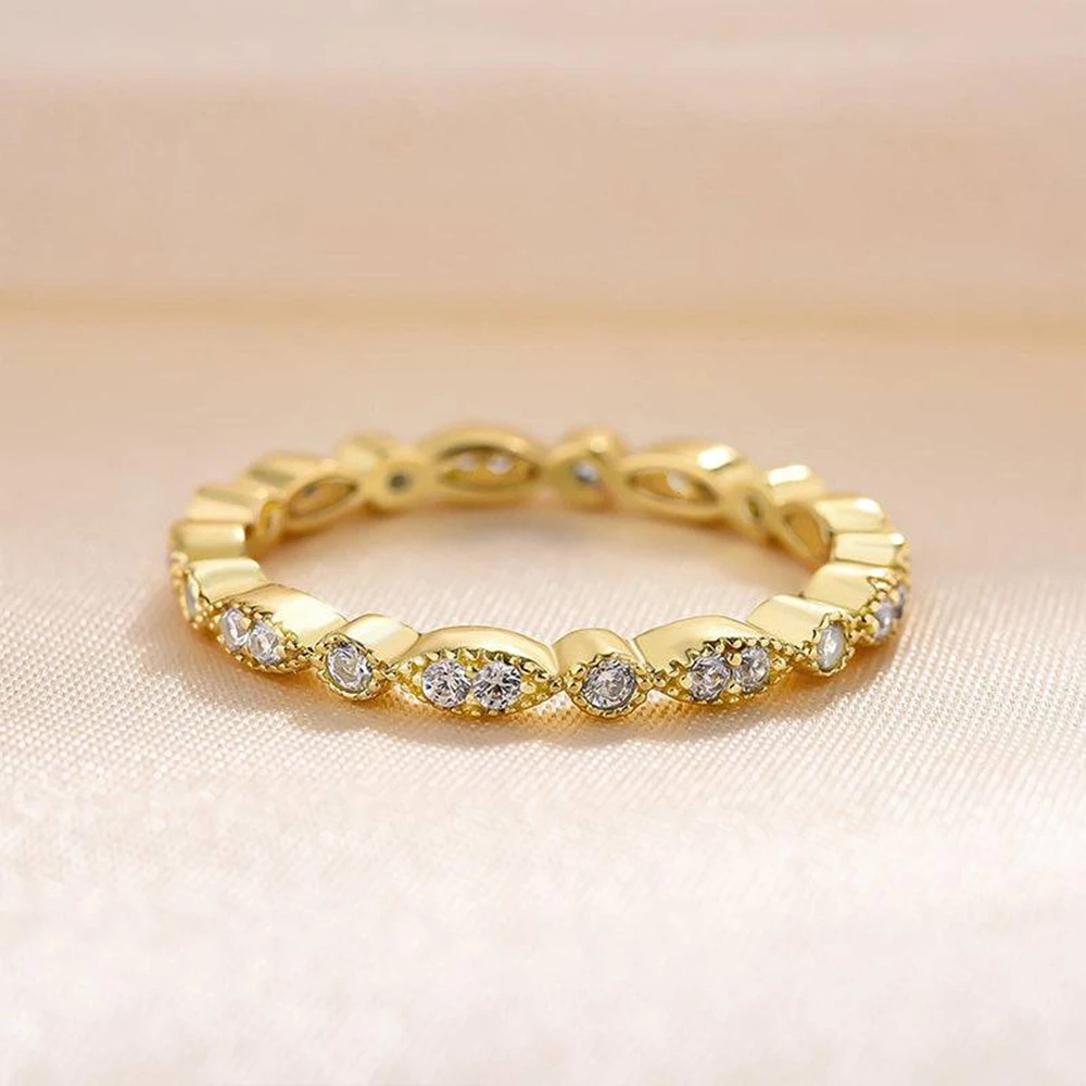 خاتم ألماس مطلي بالذهب من الفضة الإسترليني S925 للنساء بتصميم فريد من نوعه على طراز INS قابل للتكديس ومتعدد الاستخدامات #2