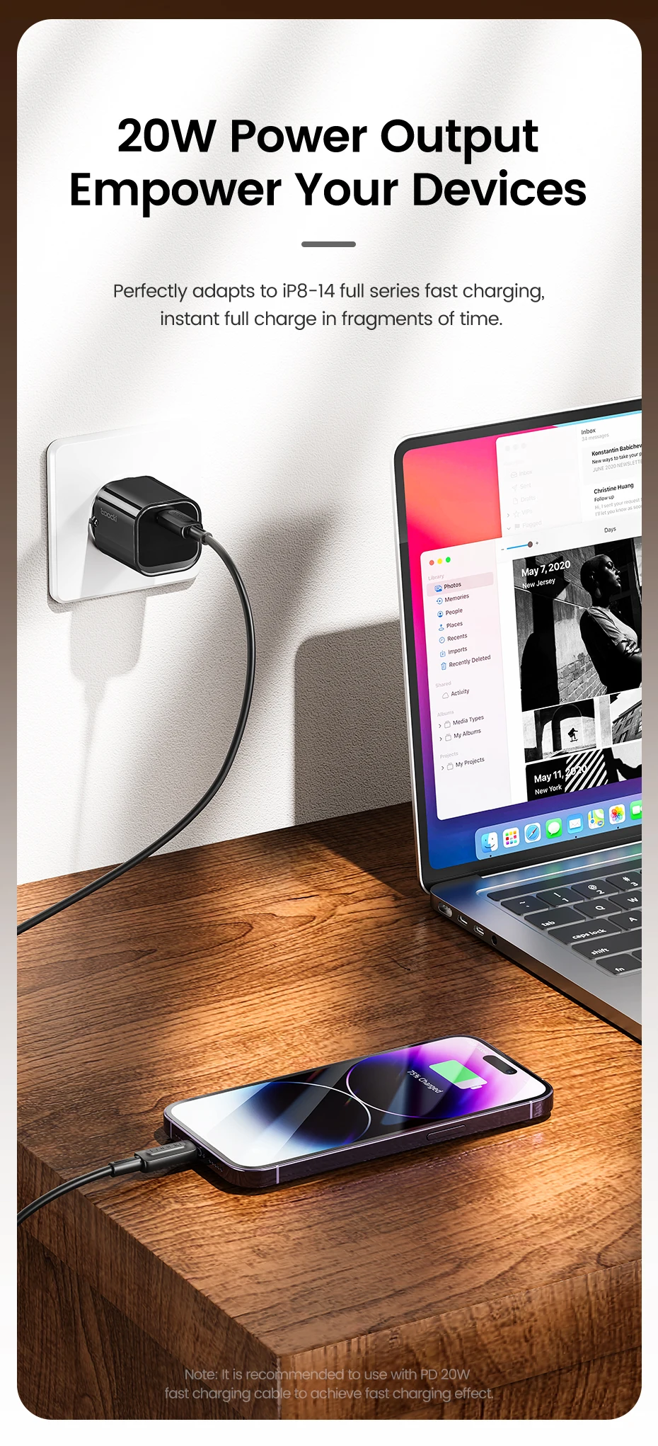 Toocki PD 20W Type C GaN Charger Fast Charging For iPhone 17 16 Pro Max Samsung Xiaomi Mini KR Plug USB-C Charger With 60W Cable