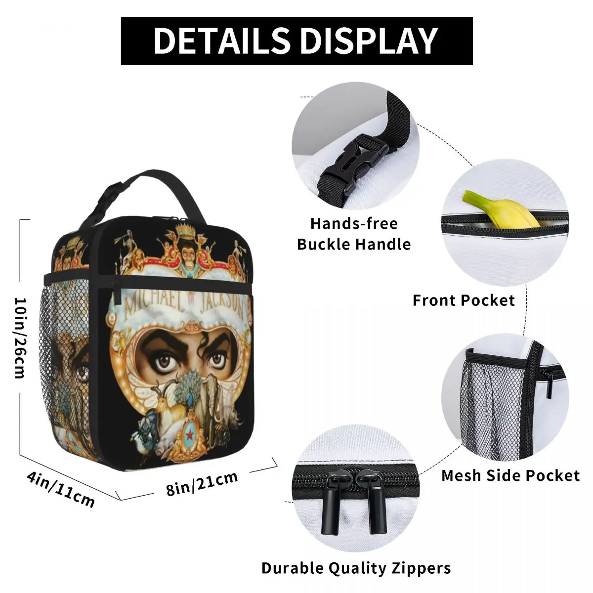 Michael Jackson Dangerous Black New Famous Lunch Tote Picnic Bag Lunch Bags Bags Insulated Lunch Bag