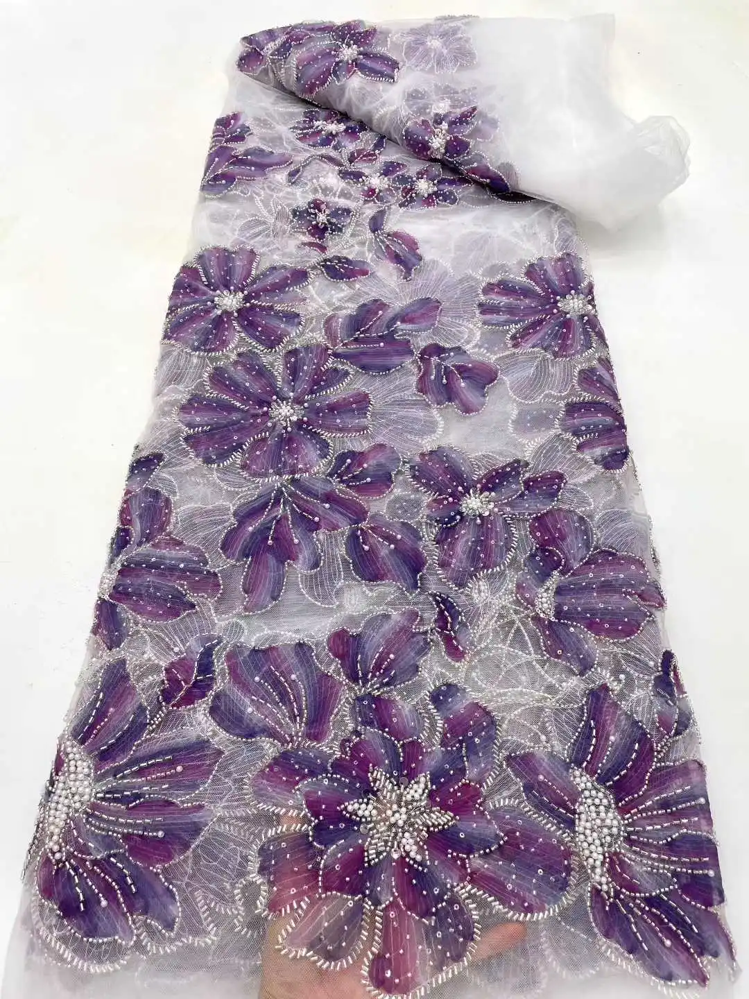 ชุดเดรสหรูหรา 2025 ผ้าลูกไม้ฝรั่งเศสปักเลื่อมคุณภาพสูง ผ้าลูกไม้ทูลล์ปักเลื่อมแอฟริกันสำหรับตัดเย็บชุดเดรส