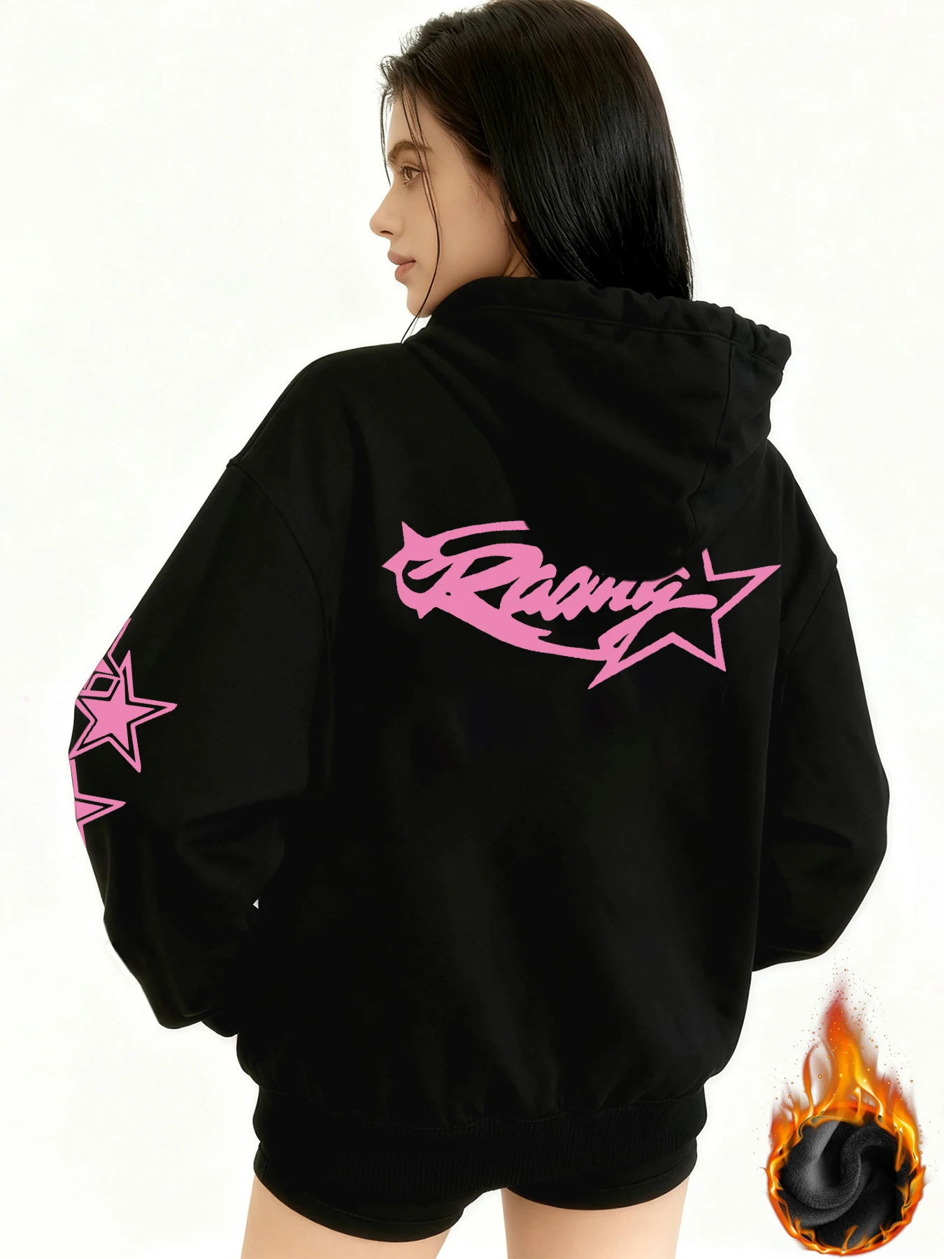 

Winter Y2k Gothic print thick heavy velvet black hooded zipper jacket slim temperament women's jacket casual lazy commuter style