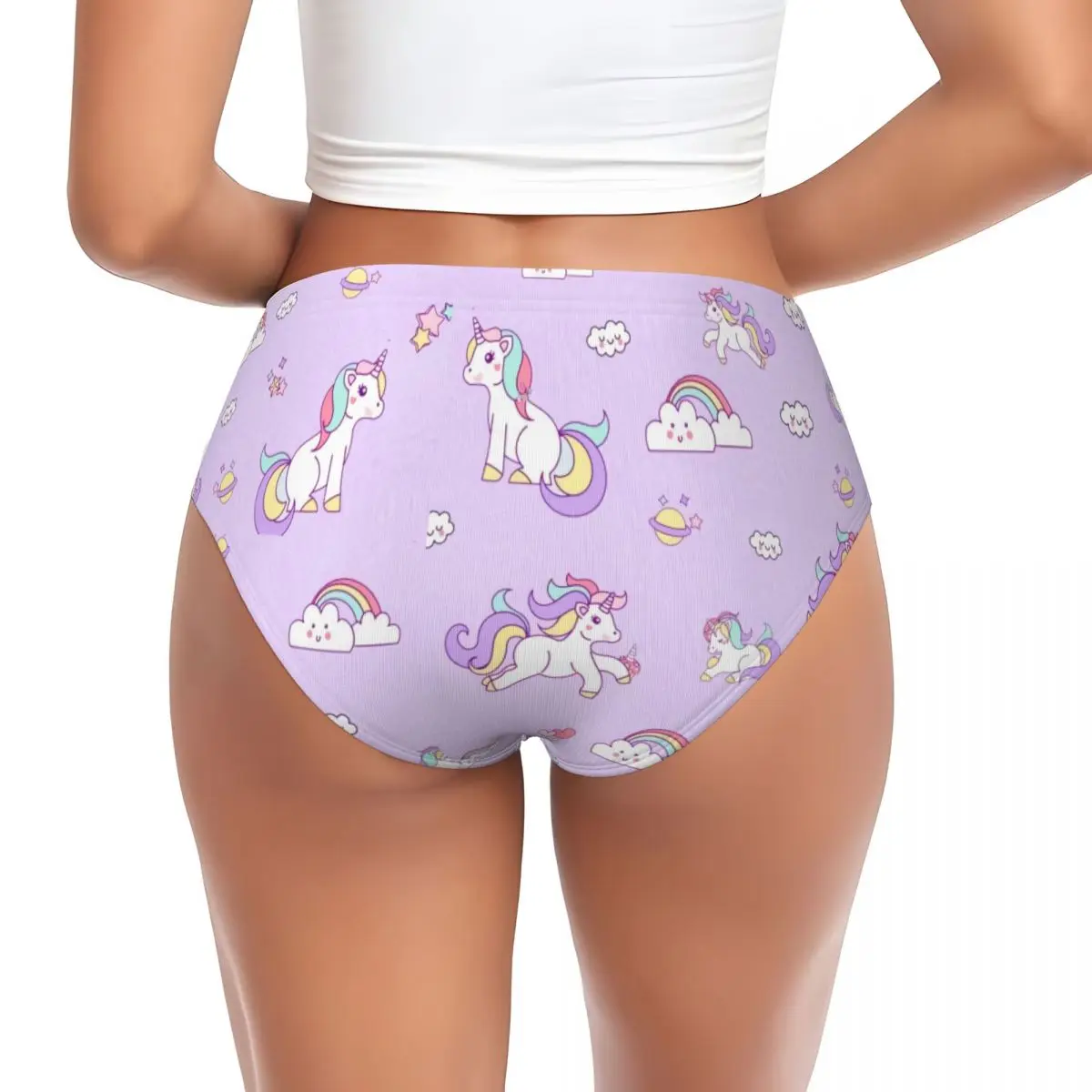 Custom Womens Purple Dream Unicorn Panties Stretch Cartoon Animal Briefs Underwear