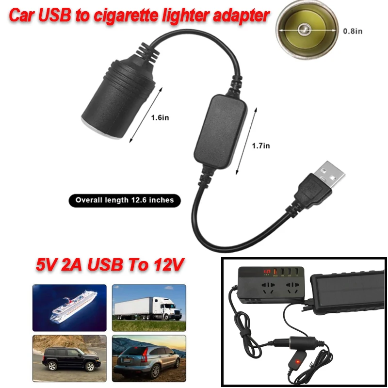 5V 2A USB zu 12V Zigarettenanzünder-Buchse USB Stecker auf Buchse Zigarettenanzünder-Adapter Konverter Autoelektronik-Zubehör