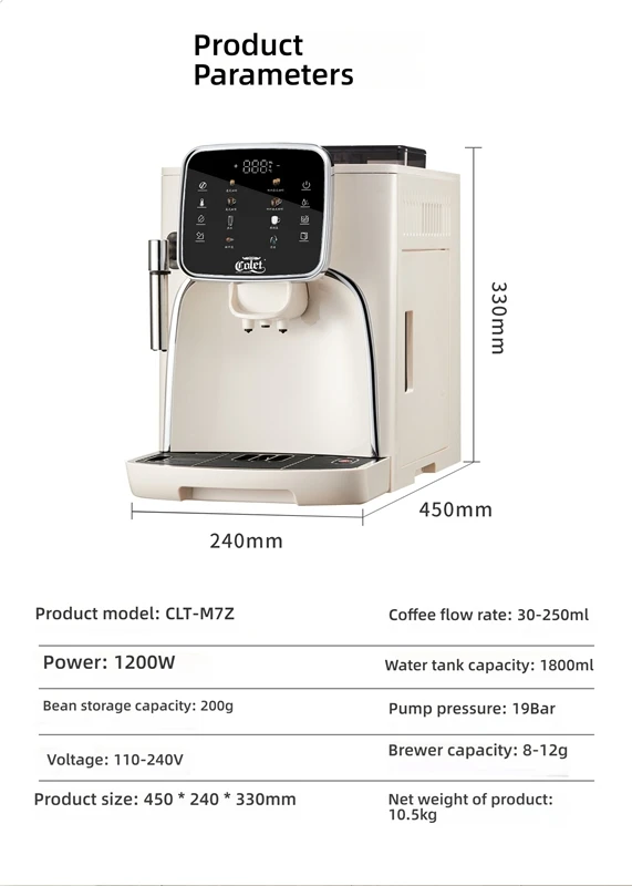 LX M7 Automatisch koffiezetapparaat 3-in-1 espressobrouwen, bonenmolen en melkschuimend huishoudelijk koffiezetapparaat 110V 220V