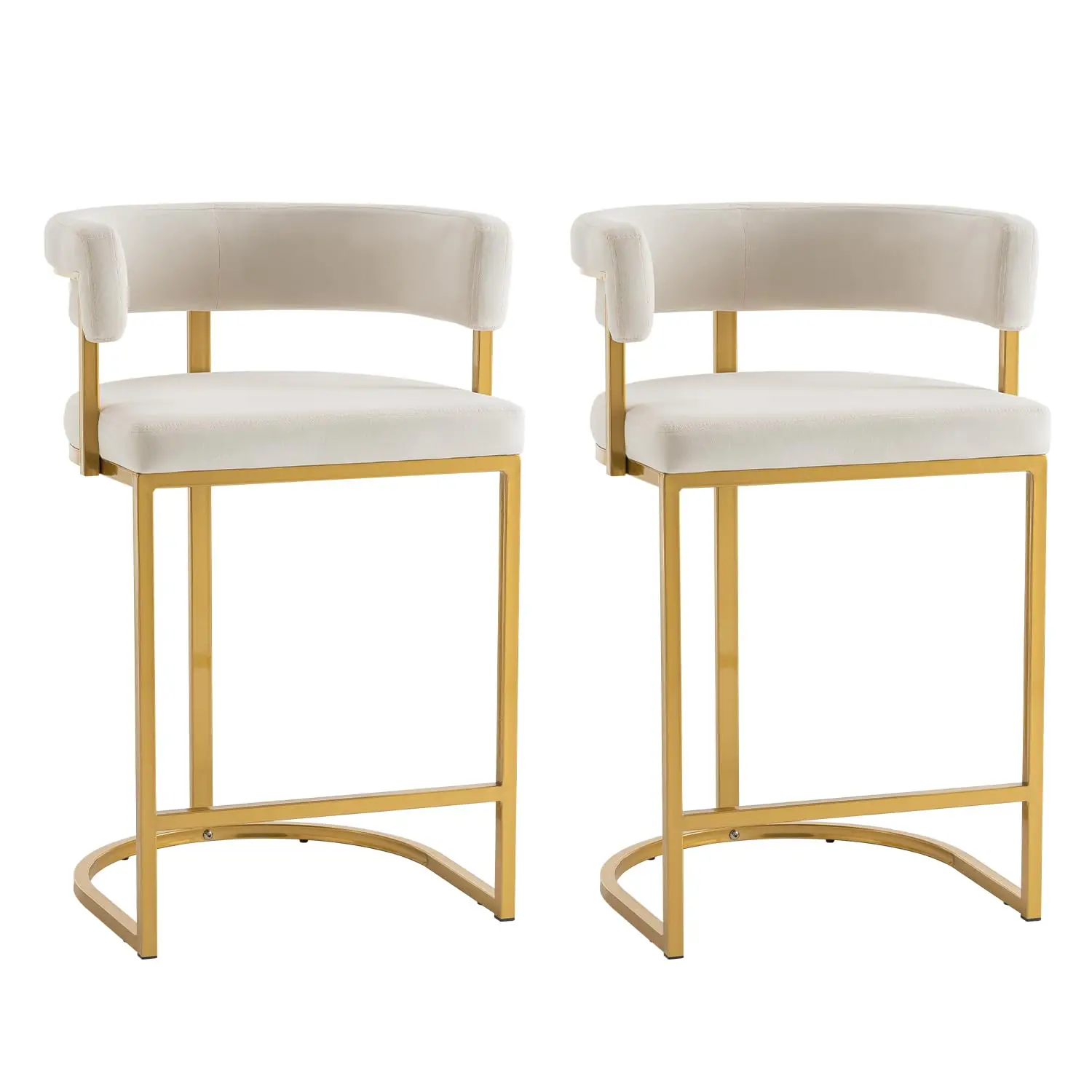 

Бархатный табурет 25,6 дюйма со спинкой и подлокотниками, набор островов 2 стула цвета слоновой кости, по индивидуальному заказу