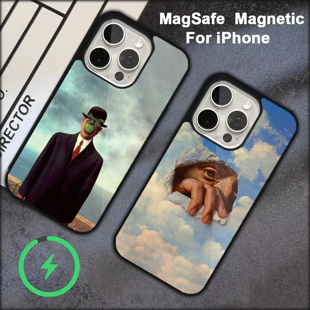 Art aethetic Rene Magritte Phone Case  For iPhone 16,15,14,13,12,11,Pro,Max,Plus,Mini, Magsafe,Magnetic Wireless Charging Case