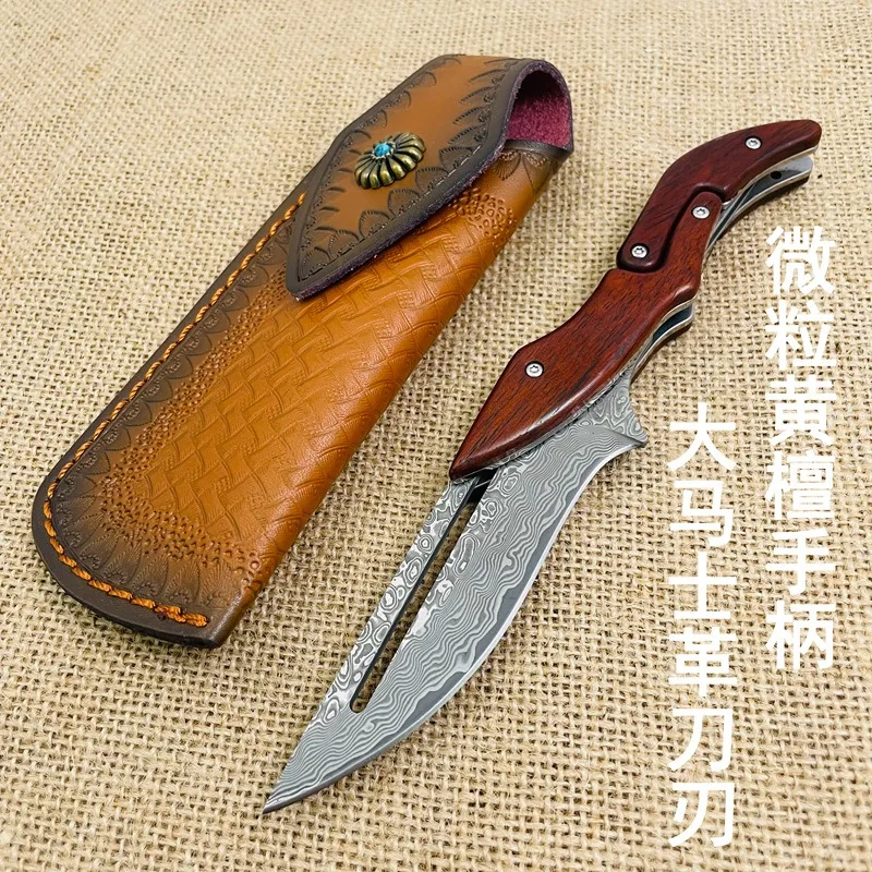 Transformable Mechanic Folding Knife, Pattern-Welded Steel Blade, Portable Outdoor EDC Tool for Precision Cutting