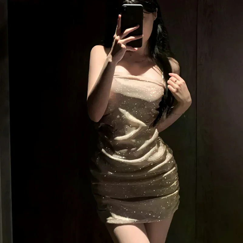

Sexy Lingerie Women Shiny Sleeveless Party Club Wrapped Sling Dress Nightdress
