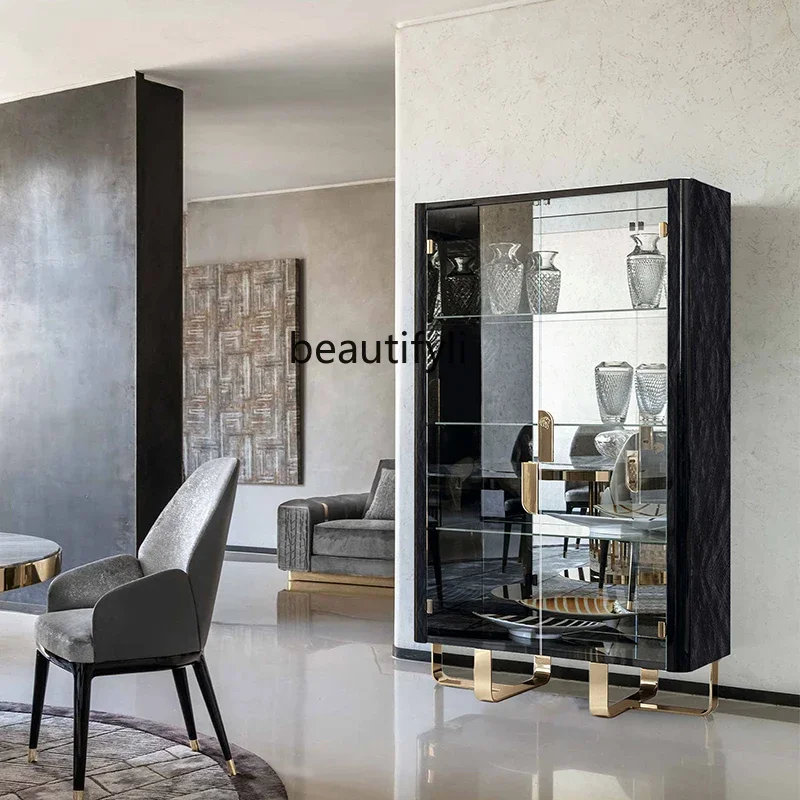 Light Luxury Glass Wine Cabinet Dining Room Wall Floor Wine Cabinet Stainless Steel Home Living Room Locker