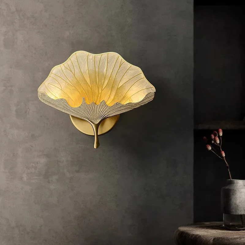 

Ginkgo biloba new Chinese wall lamp, modern living room background wall, bedroom bedside lamp