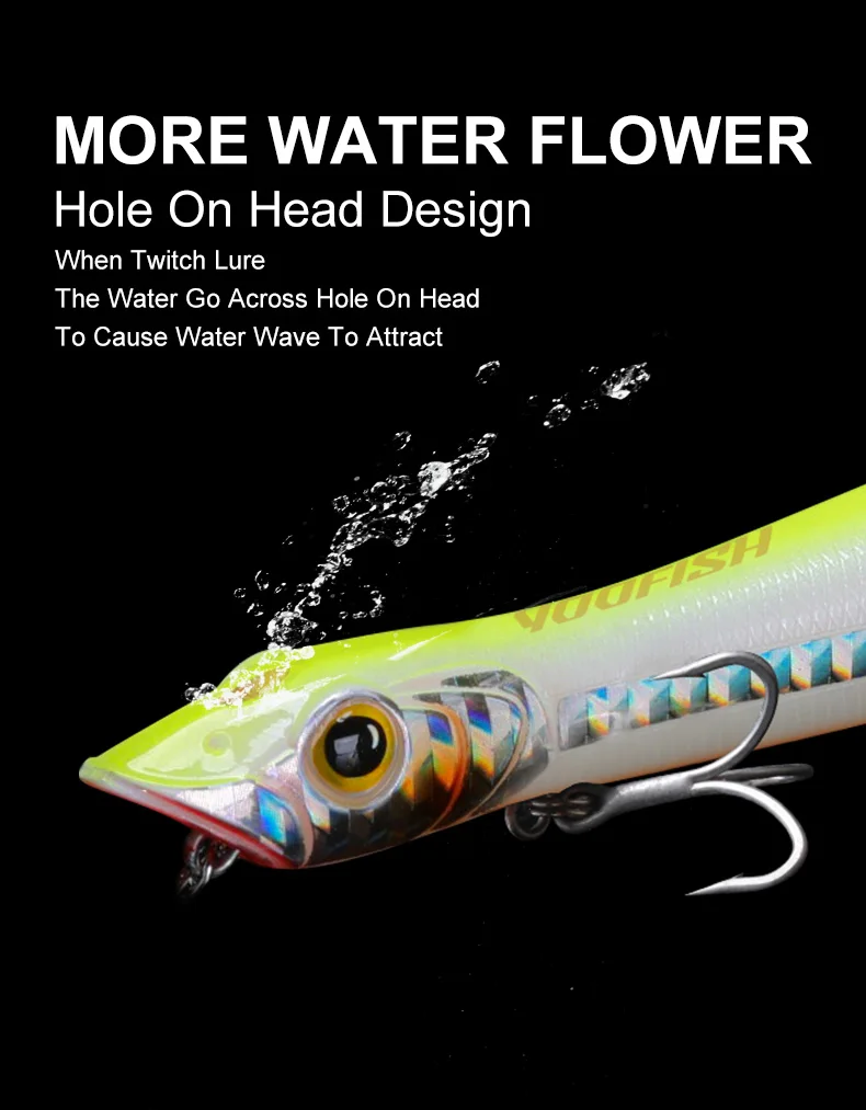 Yoofish Topwater Popper Köder 110mm 12,6g 125mm 17,8g Snakehead Pencil Künstlicher Harter Wobbler Oberflächenköder für Barsch-Angeln – Detail 5