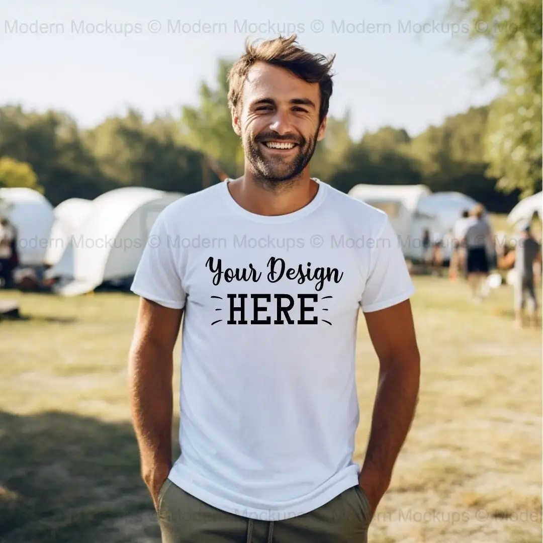 

White Bella Canvas 3001 Mockup Camping American Men T Shirt Male s