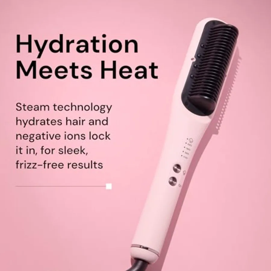 SteamSmooth Steam Smoothing Comb for hair styling, ceramic-coated, blush pink, heat-resistant and tangle-free