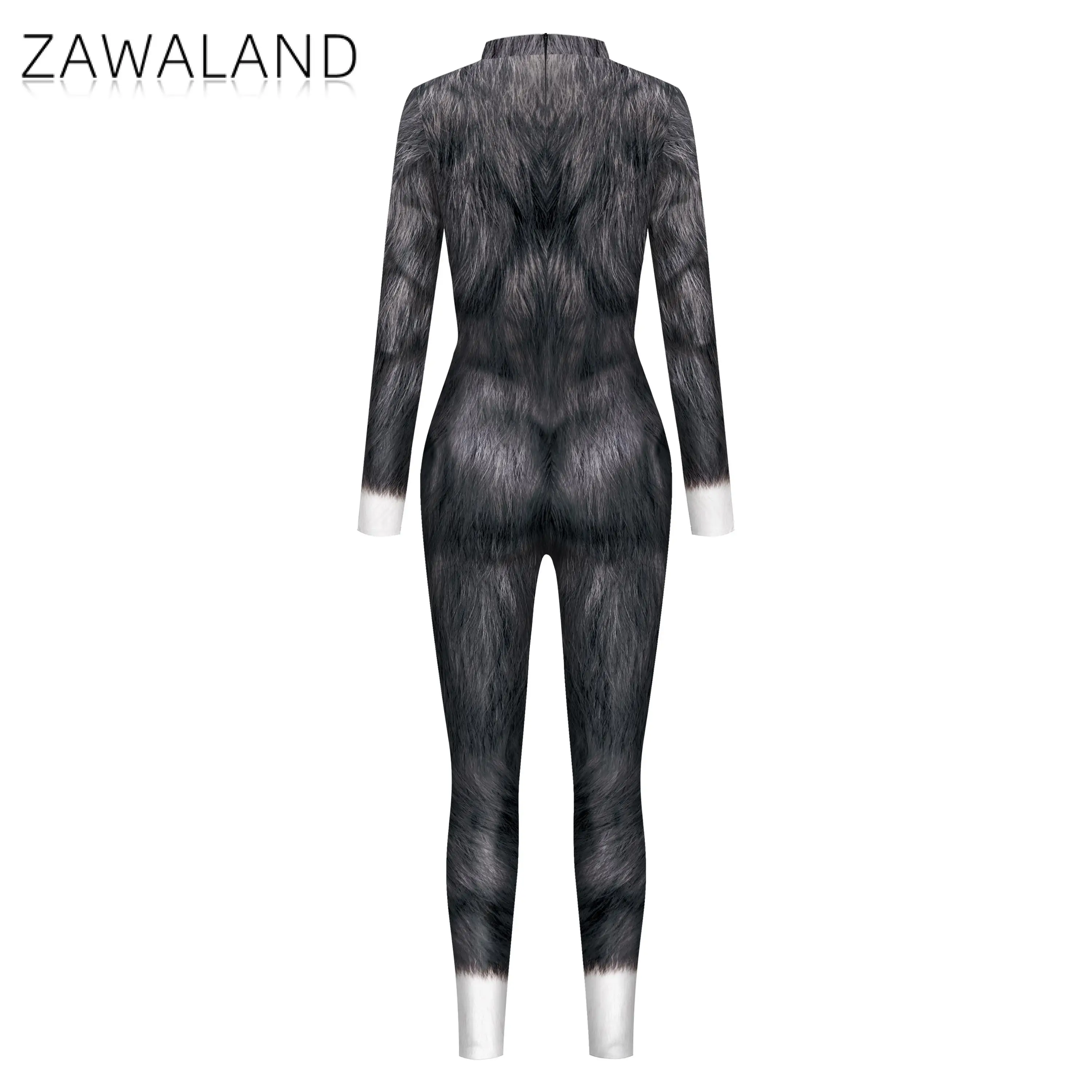 Zawaland Husky Wolf Leopard Jumpsuit Animal Cosplay Costume Men Zentai Suit Funny Disguise Wear Halloween Holiday Party Clothes