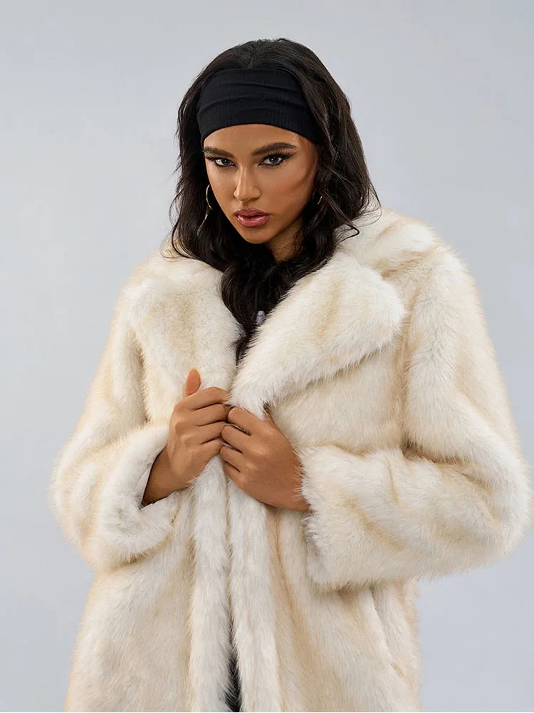 ZADORIN Chic Luxus Pelzigen Dicke Warme Weiße Faux Pelzmantel Frau Lange Revers Flauschigen Pelz Jacke Frau Winter Mäntel Plüsch Outer