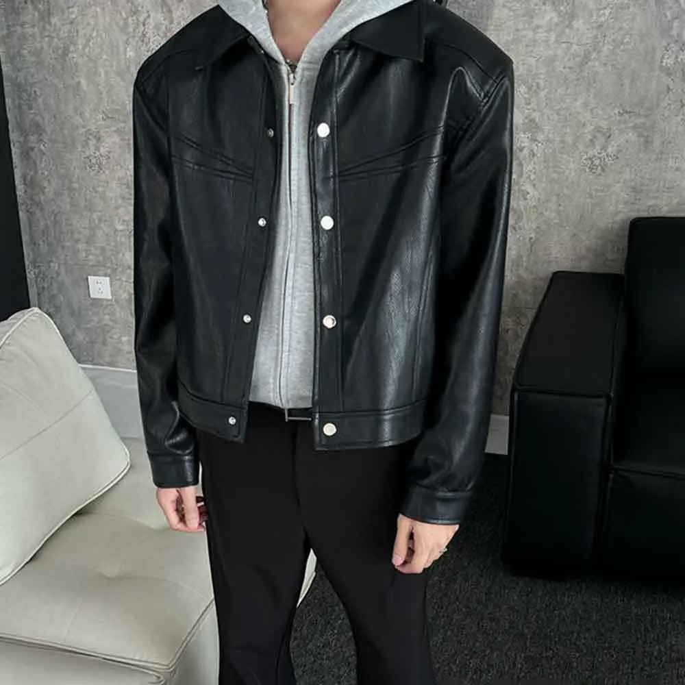 

Mens Autumn Pu Jacket Slim Fit Ballroom Pu Leather Jacket Streetwear Fashion Outdoor Versatile Long-Sleeved Top Men'S Clothing