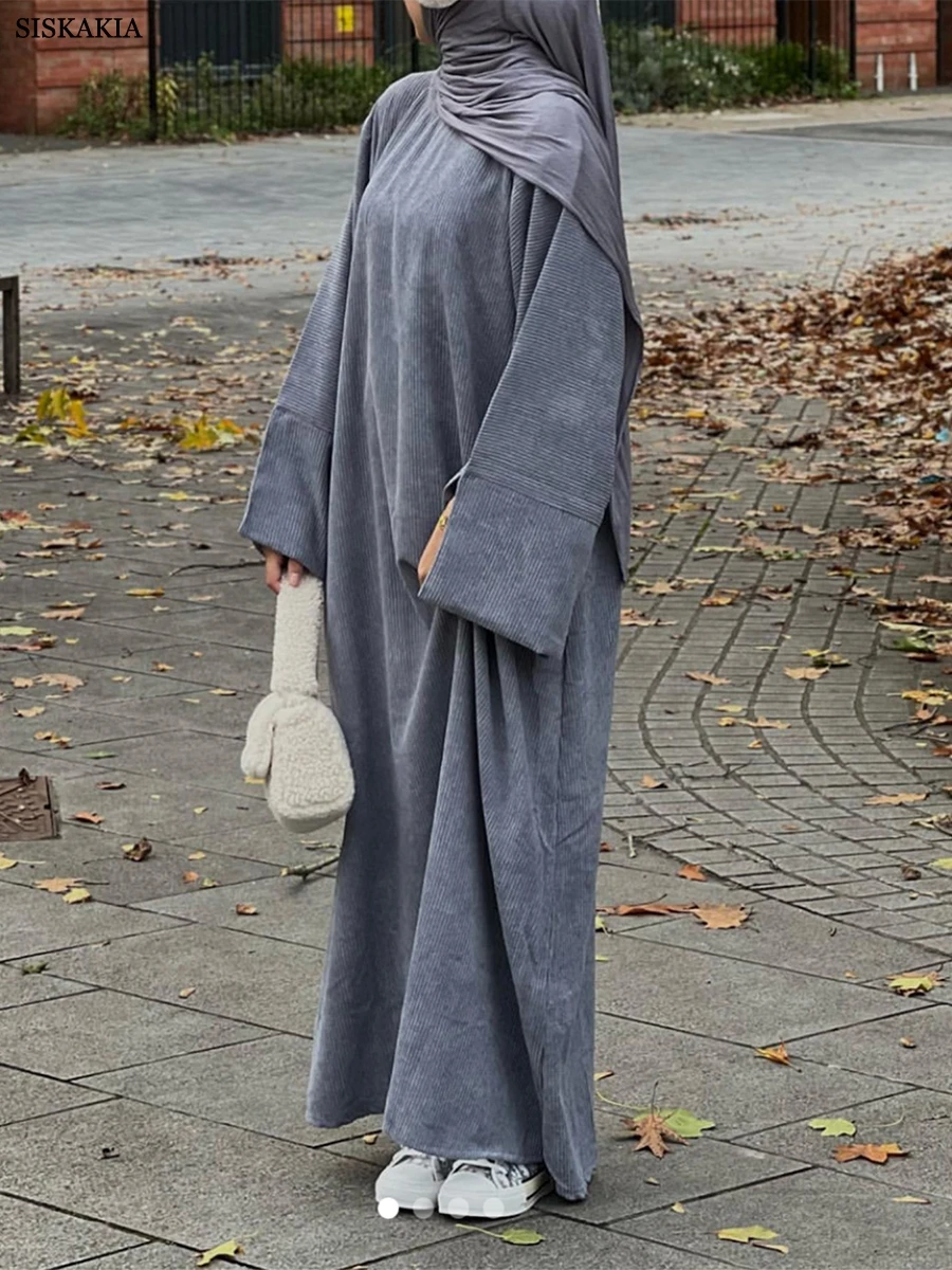 Siskakia musulmano autunno inverno velluto a coste modesto Abaya abbigliamento islamico turco Jalabiyat manica lunga Casual allentato caftano