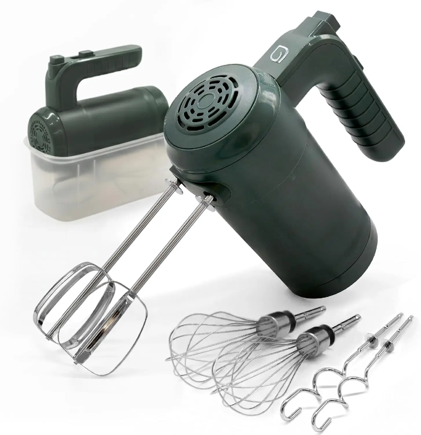 

350W Hand Mixer with 5 Speeds, Stainless Steel Attachments & Storage Case - Green