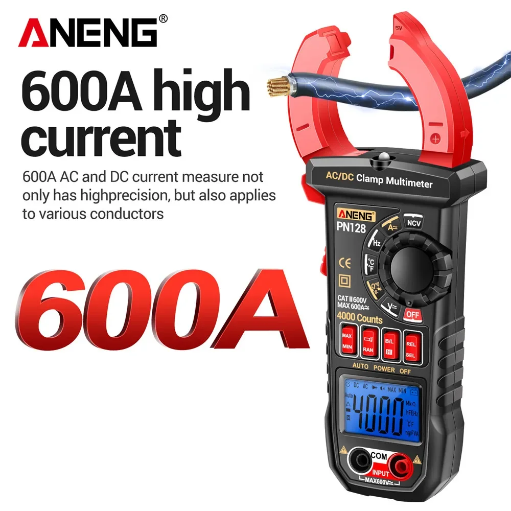 ANENG PN128 Digital Multimeter  4000 Count Clamp Meter 600A  High Precision AC/DC Current Voltage NCV True RMS Test Measure Tool