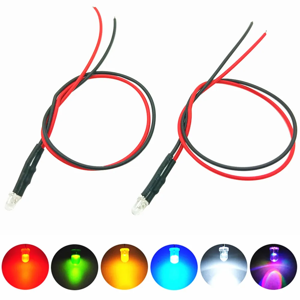 60PCS DC 3V 6V 12V 24V Pre Wired 3mm 5mm LED Light Lamp Bulb Prewired Emitting Diodes Transparent Yellow Blue Green White Red UV