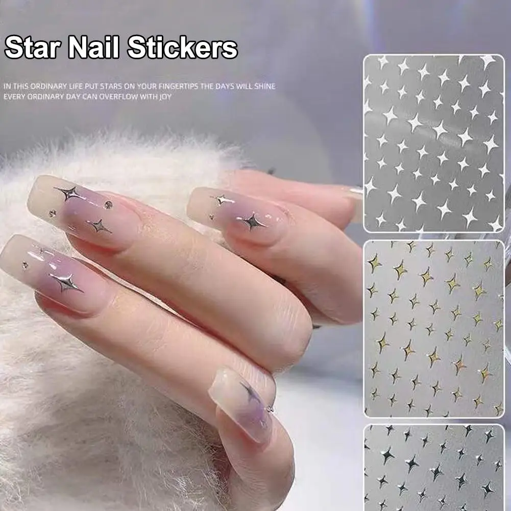 Star Light Star Nail Adhesive Stickers Nail 3D Gold Star Stickers Srebrne dekoracje i naklejki Koreańskie akcesoria Beauty D2W8