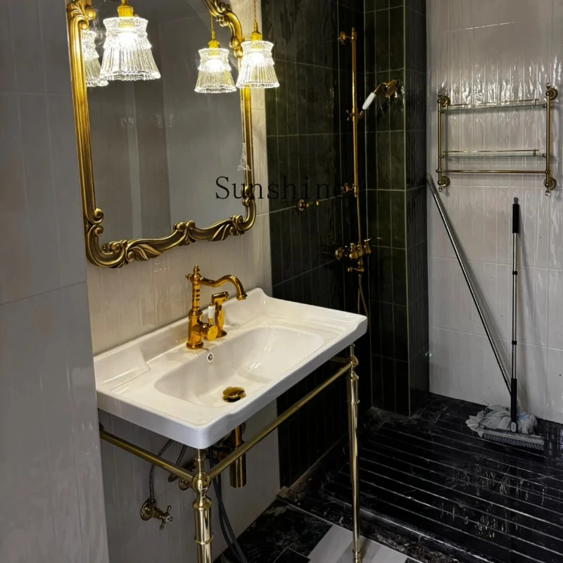 

Nordic light luxury simple brass bracket face wash combination basin