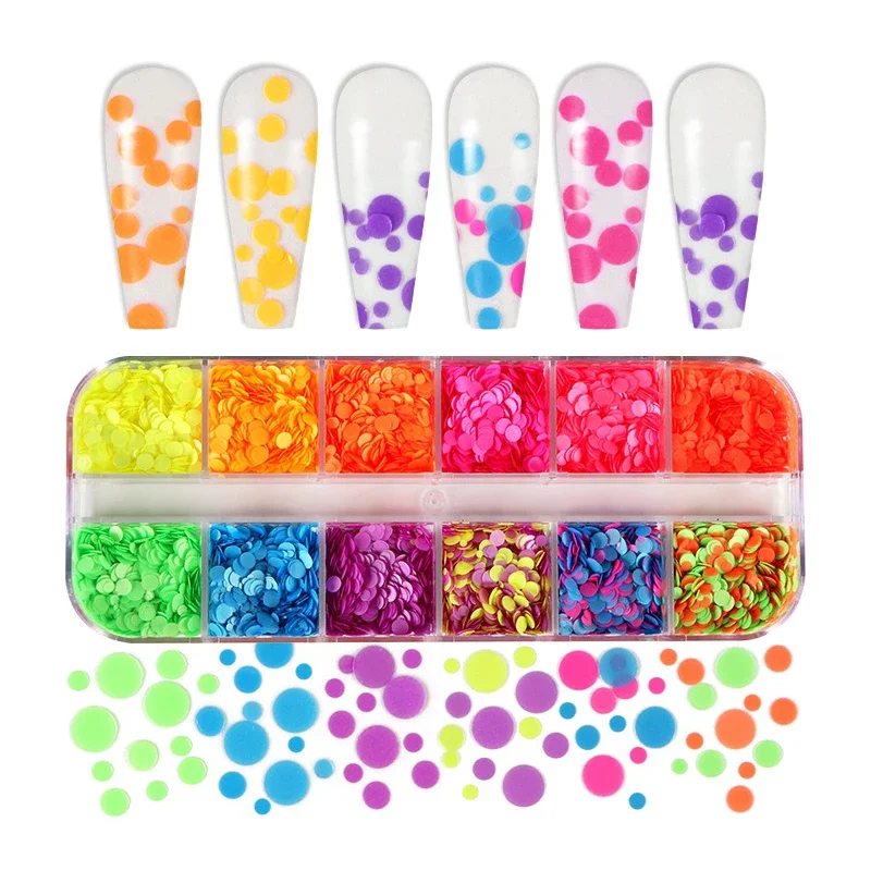 

Neon Color Mixed round Sequins Fluorescent Glitter Flakes for Nail Art Decorations Manicure Charms Craft Supplies
