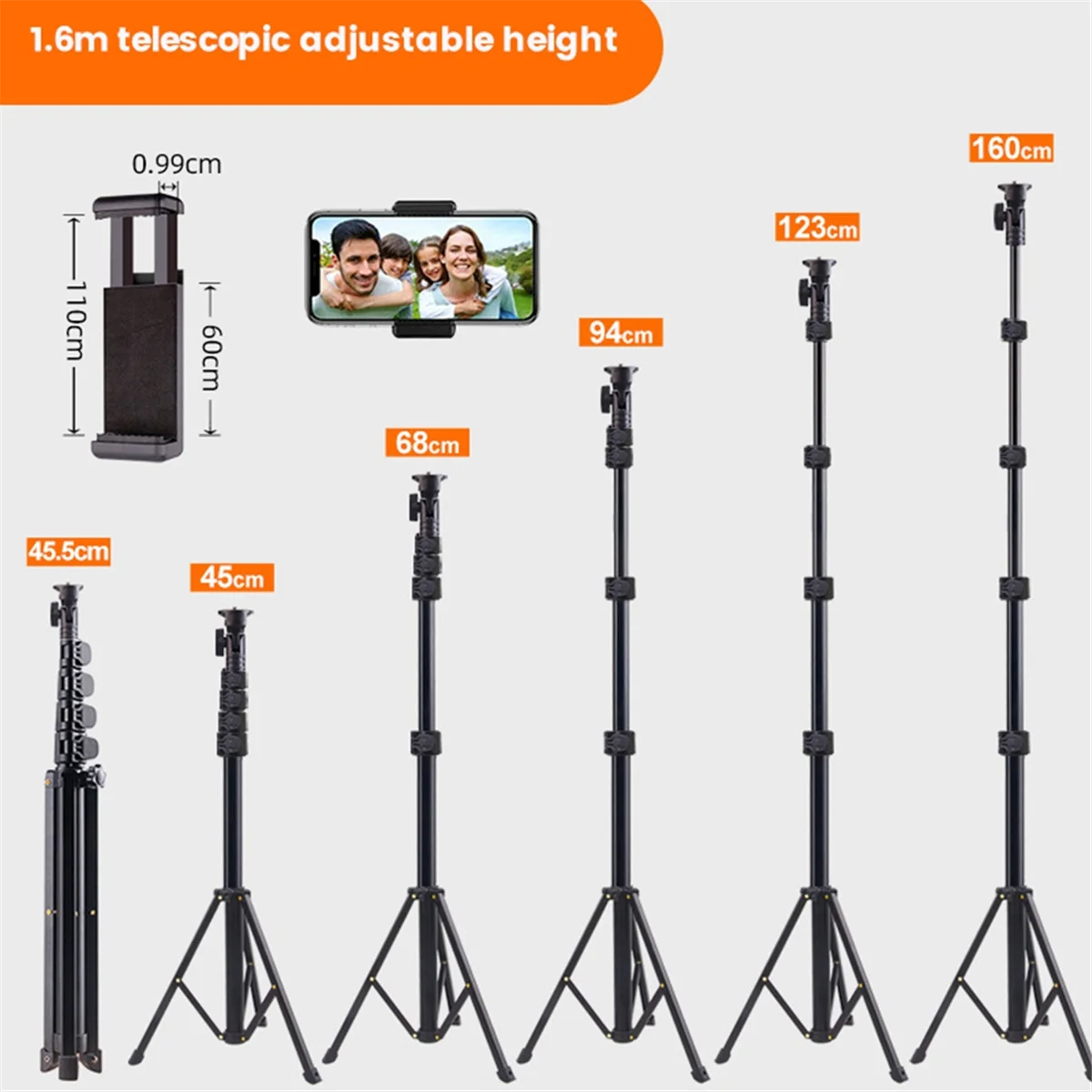 64 Inch Tripod for Cell Phone Camera, Phone Tripod with Remote and Phone Holder, Portable Tripod for Video Recording