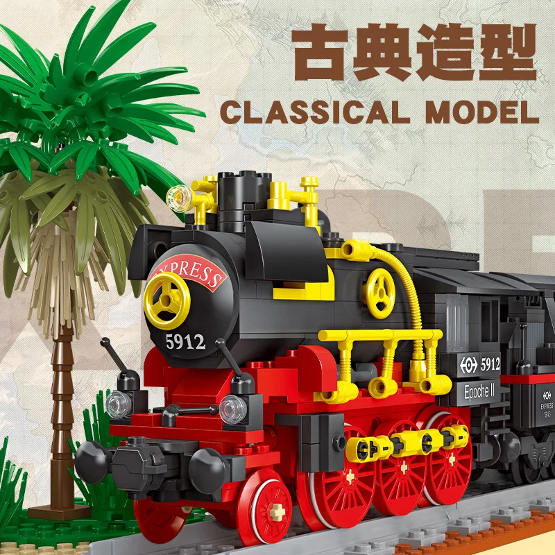 Pinlepai Jiestar City Building Blocks Steam Train Locomotive Brick Track Block Set Bricks Freight Railway Toys For Children