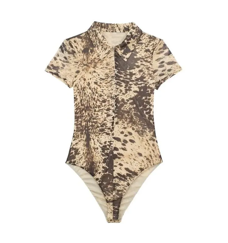 

Spring 2024 Women's Slimming Leopard Print One-Piece Suit High Waist ort Pants Versatile Polyester Fabric 306700 093