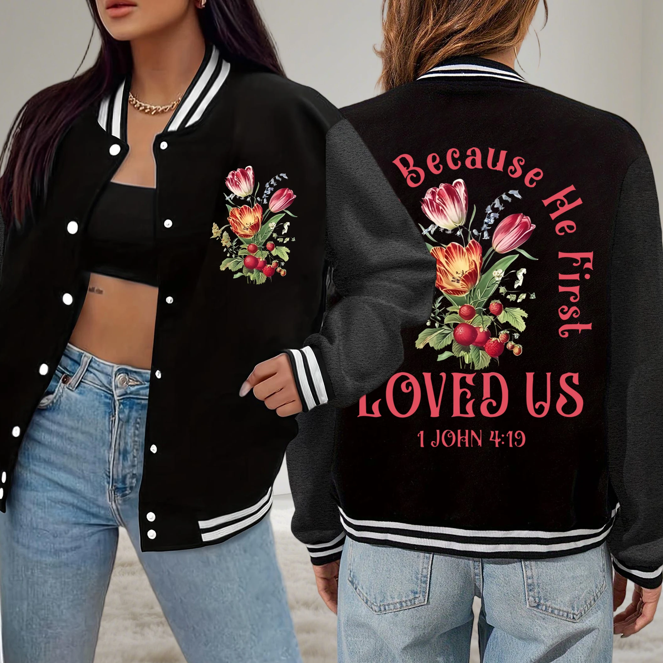 

Женская бейсбольная форма Loves Us с красивым цветочным узором, осенняя американская уличная одежда, модные куртки с комиксами, универсальная одежда