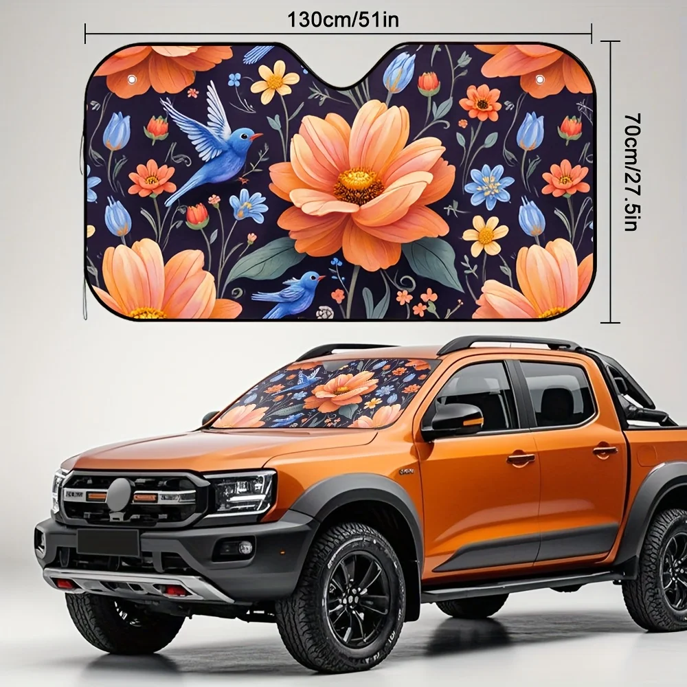 1pc Bohemian Flower Car Sun Visor - Vibrant Floral & Bird Design, Universal Fit, Robust Sun Protection For Fishing Trips & Outdo