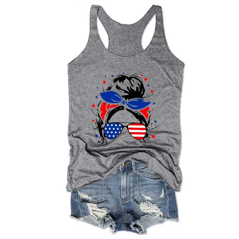 July 4th Tank Top Casual Messy 4th of July Womens Tops  Sexy Fourth of July Shirt Classic Clothing for Women L