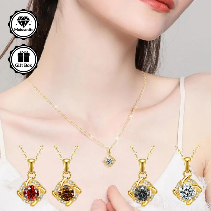 1-Karat-Moissanit-Halskette für Damen, Schmuck für Damen, hypoallergene Halskette, vergoldet, Weihnachtsgeschenk