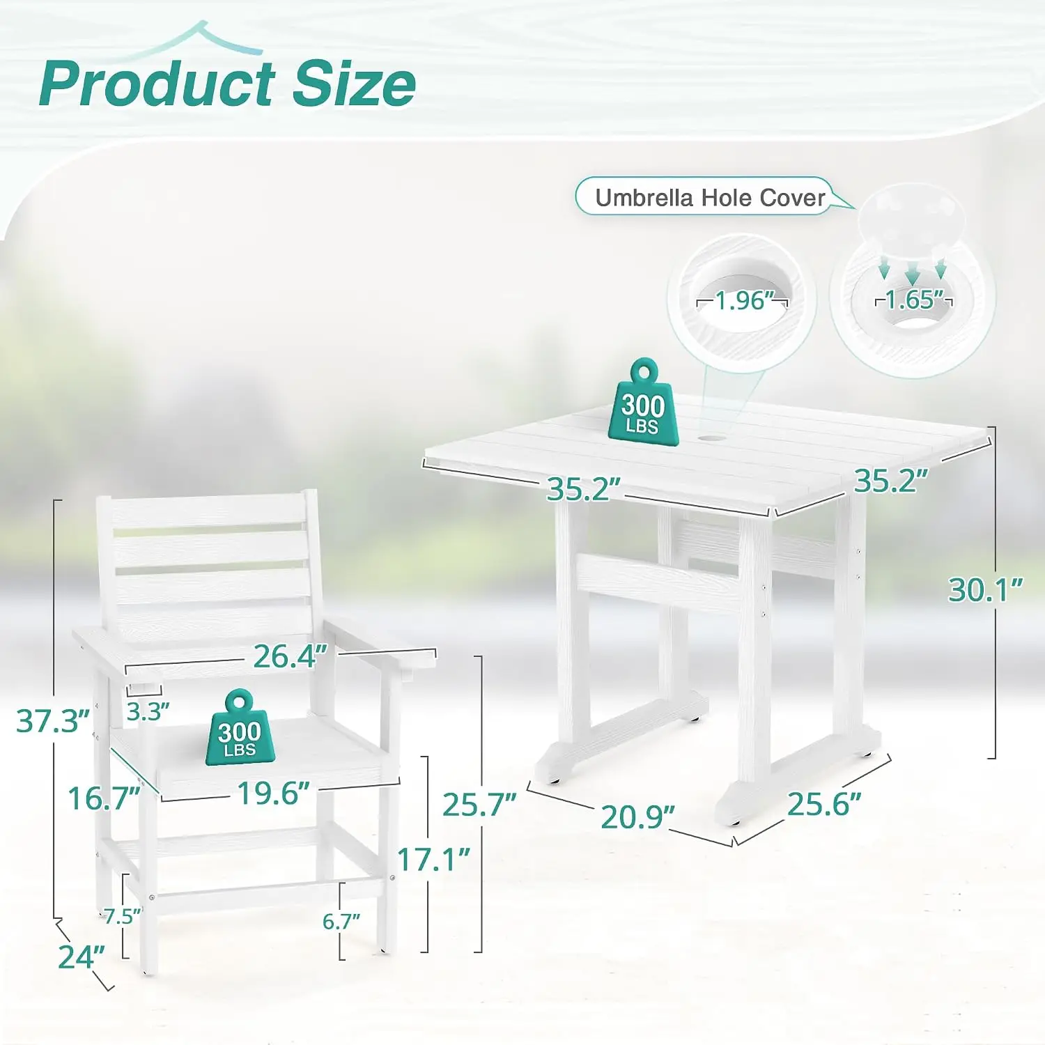 HDPS Weather Resistant Patio Dining Set 5 Pieces Square Table & 4 Chairs for Balcony Outdoor, Customized