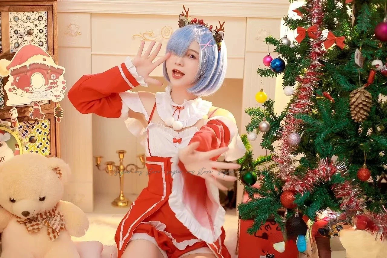 女性のためのラムレムコスプレコスチューム,クリスマスドレス,帽子,帽子,ハロウィーンの衣装