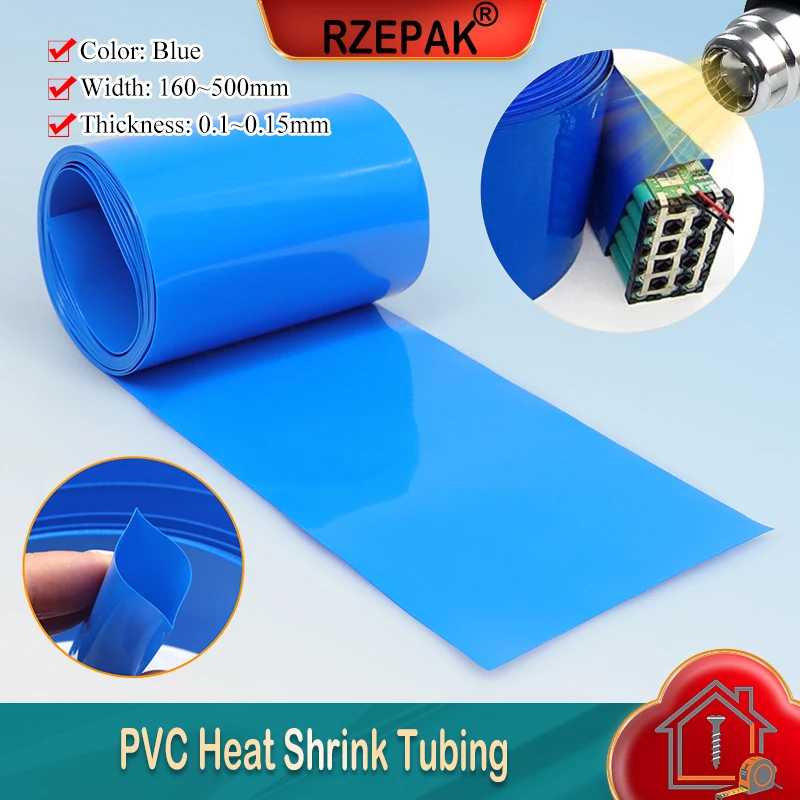 

1~10m PVC Heat Shrink Tube Lithium Wrap Blue Width 160 ~ 500mm Lipo Cell Protection Case Insulated Film for 18650 Battery Pack