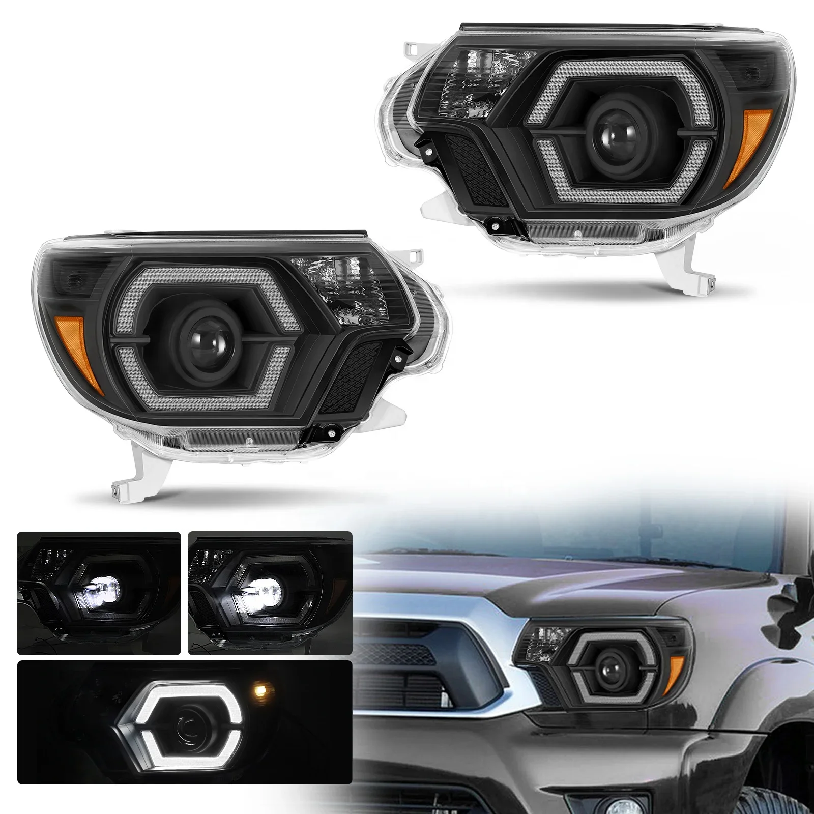 for Tacoma 12-15 Condition New Model New 12V LED Light Bar Projector Headlights Assembly  Lens Black Car Accessories