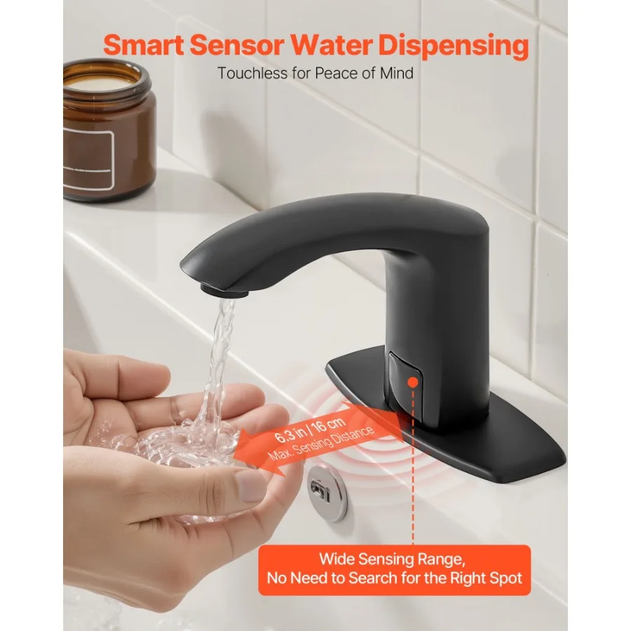 Touchless Bathroom Sink Faucet with Motion Sensor Automatic Restroom Faucet with Cover Plate Battery Powered Adjustable Tempera - view 2