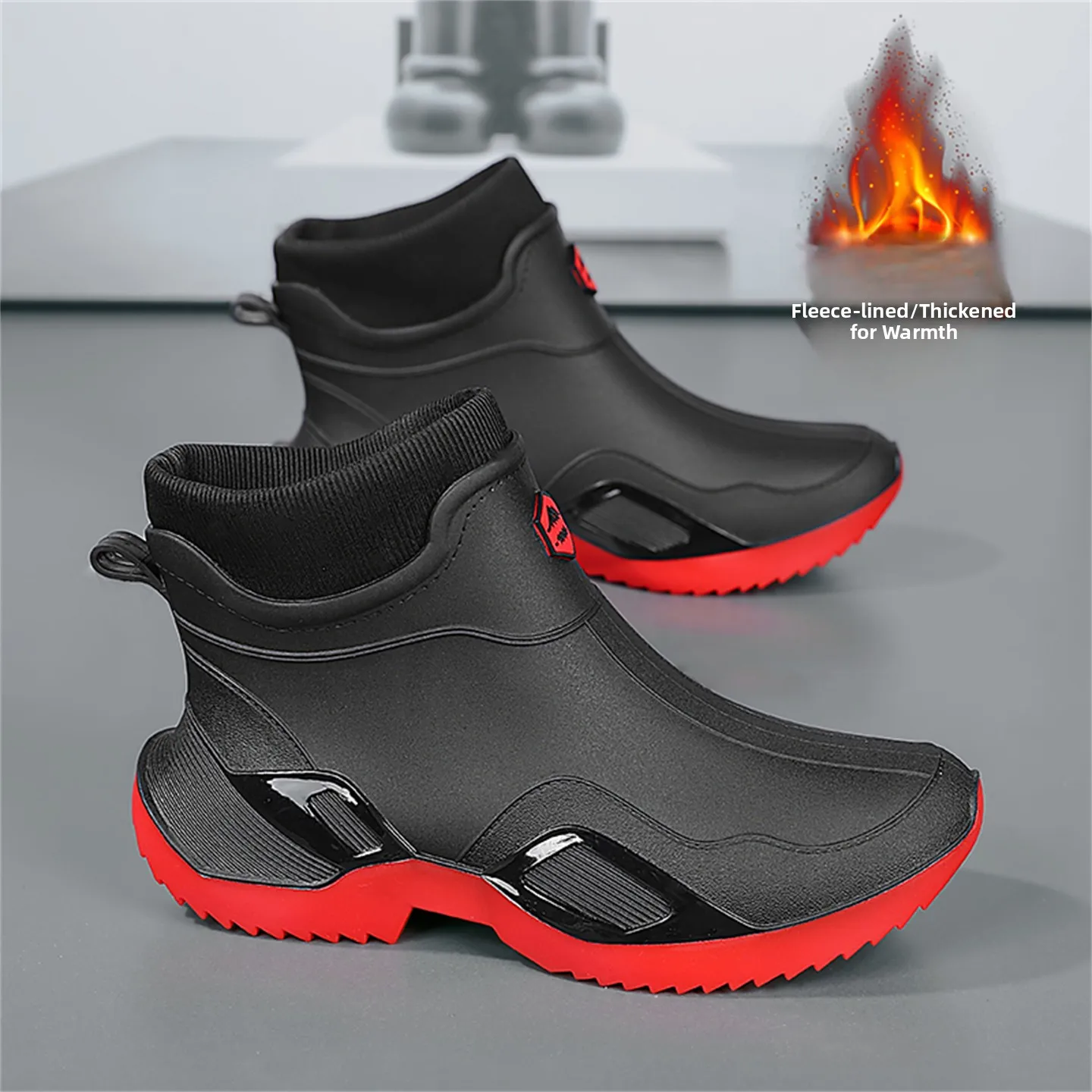 Men's Winter Thickened Fleece Lined Snow Boots Anti-slip Outdoor Fishing Take-out Delivery Professional Rain Shoes Warm Cotto...